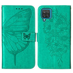 Leather Case Stands Butterfly Flip Cover Holder Y01B for Samsung Galaxy A12 Nacho Green