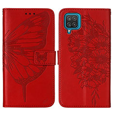 Leather Case Stands Butterfly Flip Cover Holder Y01B for Samsung Galaxy A12 Red