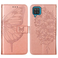 Leather Case Stands Butterfly Flip Cover Holder Y01B for Samsung Galaxy A12 Rose Gold