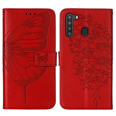 Leather Case Stands Butterfly Flip Cover Holder Y01B for Samsung Galaxy A21 Red