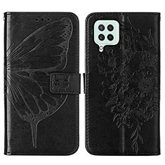 Leather Case Stands Butterfly Flip Cover Holder Y01B for Samsung Galaxy A22 4G Black