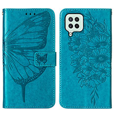 Leather Case Stands Butterfly Flip Cover Holder Y01B for Samsung Galaxy A22 4G Blue