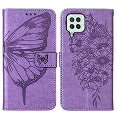 Leather Case Stands Butterfly Flip Cover Holder Y01B for Samsung Galaxy A22 4G Clove Purple