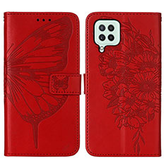 Leather Case Stands Butterfly Flip Cover Holder Y01B for Samsung Galaxy A22 4G Red