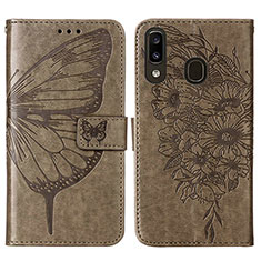 Leather Case Stands Butterfly Flip Cover Holder Y01B for Samsung Galaxy A30 Gray