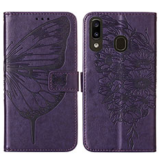 Leather Case Stands Butterfly Flip Cover Holder Y01B for Samsung Galaxy A30 Purple