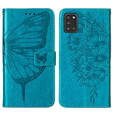 Leather Case Stands Butterfly Flip Cover Holder Y01B for Samsung Galaxy A31 Blue