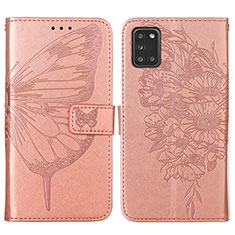 Leather Case Stands Butterfly Flip Cover Holder Y01B for Samsung Galaxy A31 Rose Gold