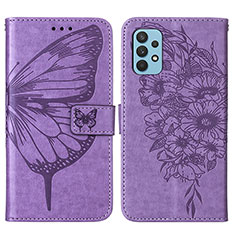 Leather Case Stands Butterfly Flip Cover Holder Y01B for Samsung Galaxy A32 4G Clove Purple