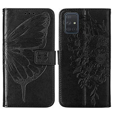 Leather Case Stands Butterfly Flip Cover Holder Y01B for Samsung Galaxy A51 5G Black