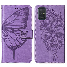 Leather Case Stands Butterfly Flip Cover Holder Y01B for Samsung Galaxy A51 5G Clove Purple