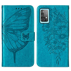 Leather Case Stands Butterfly Flip Cover Holder Y01B for Samsung Galaxy A52 4G Blue