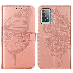 Leather Case Stands Butterfly Flip Cover Holder Y01B for Samsung Galaxy A52 4G Rose Gold