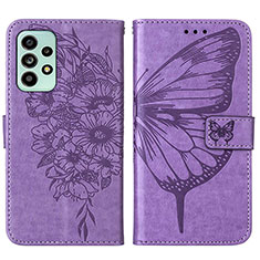 Leather Case Stands Butterfly Flip Cover Holder Y01B for Samsung Galaxy A53 5G Clove Purple