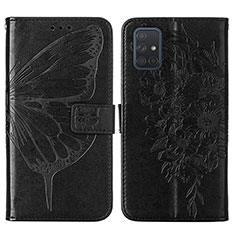 Leather Case Stands Butterfly Flip Cover Holder Y01B for Samsung Galaxy A71 5G Black