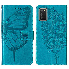 Leather Case Stands Butterfly Flip Cover Holder Y01B for Samsung Galaxy F02S SM-E025F Blue