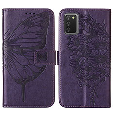 Leather Case Stands Butterfly Flip Cover Holder Y01B for Samsung Galaxy F02S SM-E025F Purple