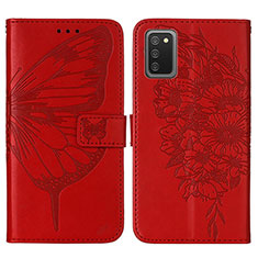 Leather Case Stands Butterfly Flip Cover Holder Y01B for Samsung Galaxy F02S SM-E025F Red