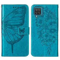 Leather Case Stands Butterfly Flip Cover Holder Y01B for Samsung Galaxy F12 Blue