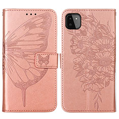 Leather Case Stands Butterfly Flip Cover Holder Y01B for Samsung Galaxy F42 5G Rose Gold