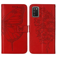 Leather Case Stands Butterfly Flip Cover Holder Y01B for Samsung Galaxy M02s Red