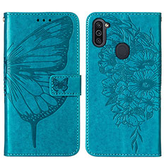 Leather Case Stands Butterfly Flip Cover Holder Y01B for Samsung Galaxy M11 Blue