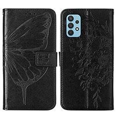 Leather Case Stands Butterfly Flip Cover Holder Y01B for Samsung Galaxy M32 5G Black