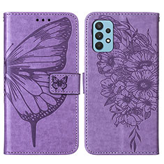 Leather Case Stands Butterfly Flip Cover Holder Y01B for Samsung Galaxy M32 5G Clove Purple