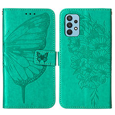 Leather Case Stands Butterfly Flip Cover Holder Y01B for Samsung Galaxy M32 5G Green