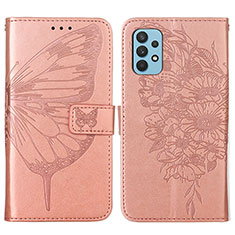 Leather Case Stands Butterfly Flip Cover Holder Y01B for Samsung Galaxy M32 5G Rose Gold