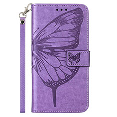 Leather Case Stands Butterfly Flip Cover Holder Y01B for Samsung Galaxy M53 5G Clove Purple