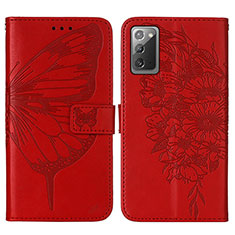 Leather Case Stands Butterfly Flip Cover Holder Y01B for Samsung Galaxy Note 20 5G Red