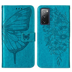 Leather Case Stands Butterfly Flip Cover Holder Y01B for Samsung Galaxy S20 FE (2022) 5G Blue