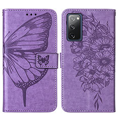 Leather Case Stands Butterfly Flip Cover Holder Y01B for Samsung Galaxy S20 FE (2022) 5G Clove Purple