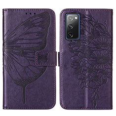 Leather Case Stands Butterfly Flip Cover Holder Y01B for Samsung Galaxy S20 FE 4G Purple