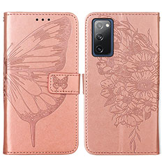 Leather Case Stands Butterfly Flip Cover Holder Y01B for Samsung Galaxy S20 FE 4G Rose Gold