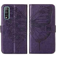 Leather Case Stands Butterfly Flip Cover Holder Y01B for Vivo iQOO U1 Purple