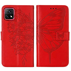 Leather Case Stands Butterfly Flip Cover Holder Y01B for Vivo iQOO U3 5G Red