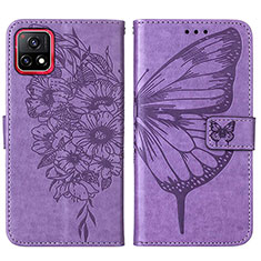 Leather Case Stands Butterfly Flip Cover Holder Y01B for Vivo iQOO U3x 5G Clove Purple