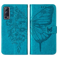 Leather Case Stands Butterfly Flip Cover Holder Y01B for Vivo iQOO Z3 5G Blue