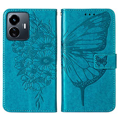 Leather Case Stands Butterfly Flip Cover Holder Y01B for Vivo iQOO Z6 Lite 5G Blue