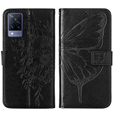 Leather Case Stands Butterfly Flip Cover Holder Y01B for Vivo V21 5G Black