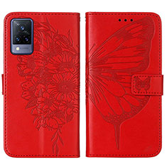 Leather Case Stands Butterfly Flip Cover Holder Y01B for Vivo V21 5G Red