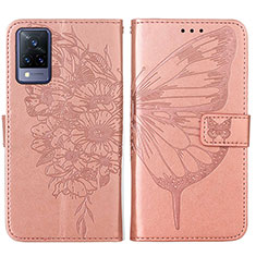 Leather Case Stands Butterfly Flip Cover Holder Y01B for Vivo V21 5G Rose Gold