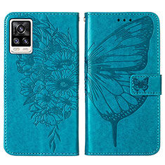 Leather Case Stands Butterfly Flip Cover Holder Y01B for Vivo V21e 4G Blue