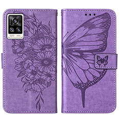 Leather Case Stands Butterfly Flip Cover Holder Y01B for Vivo V21e 4G Clove Purple