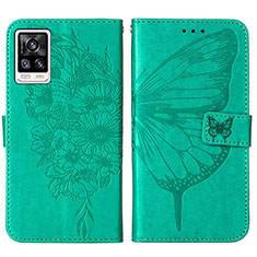 Leather Case Stands Butterfly Flip Cover Holder Y01B for Vivo V21e 4G Green