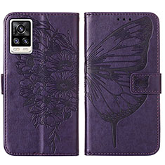 Leather Case Stands Butterfly Flip Cover Holder Y01B for Vivo V21e 4G Purple