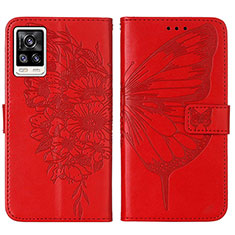 Leather Case Stands Butterfly Flip Cover Holder Y01B for Vivo V21e 4G Red