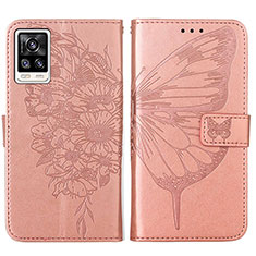 Leather Case Stands Butterfly Flip Cover Holder Y01B for Vivo V21e 4G Rose Gold